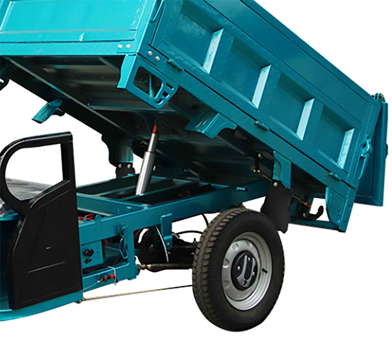 RocknBikes Cargo KH1 Elektro-Dreirad mit Kippmulde und Kabine  Seite Links vorne 45km/h Blau-Grün Türkis