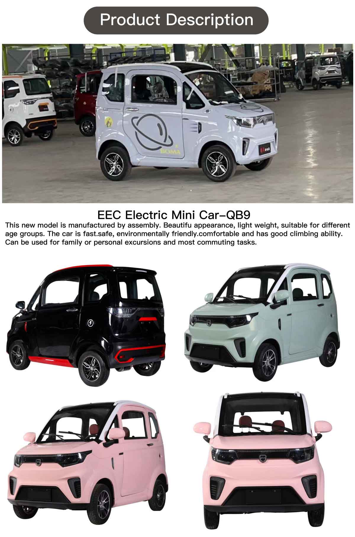 EccoStar X9 72V100AH MicroCar 4-Wheeler 4-Rad diverse Farben