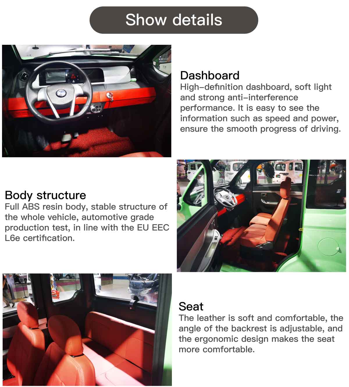 EccoStar X9 72V100AH MicroCar 4-Wheeler Details innen